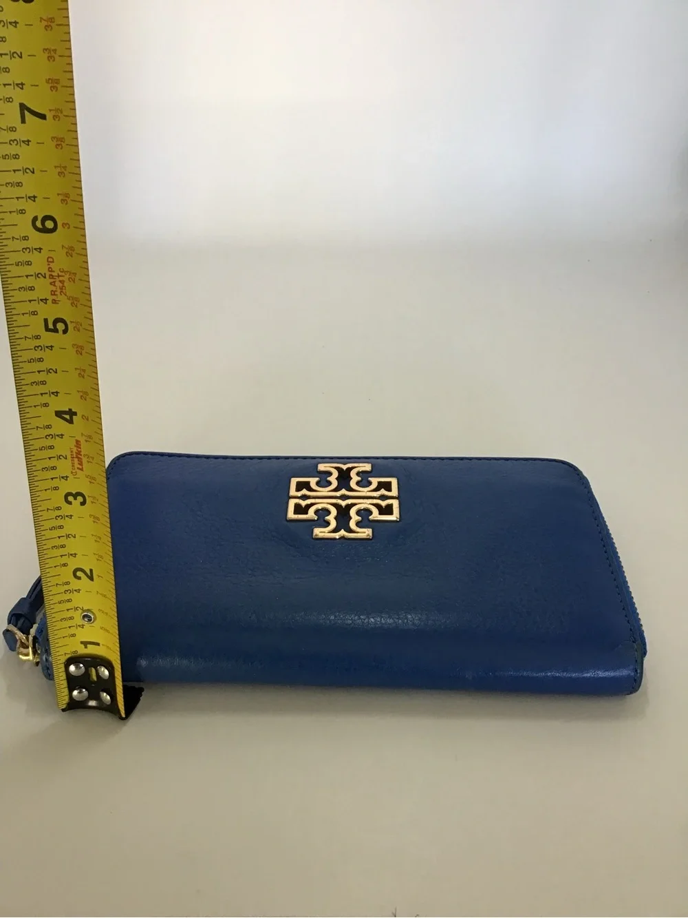 Tory Burch Electric Blue Zip-Around Leather Wallet with Gold Logo